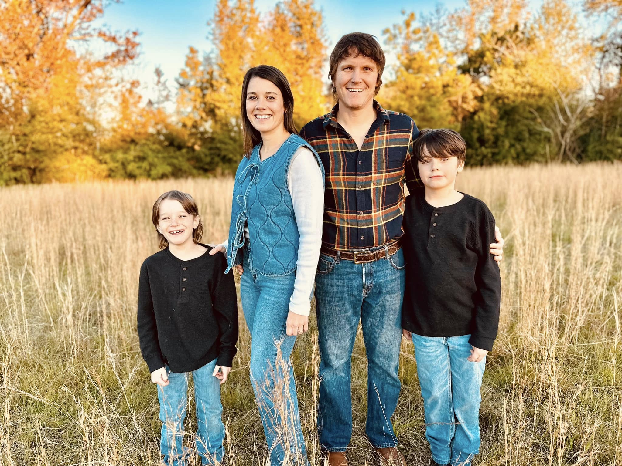 Chris and Kendra Williams with their boys Carson and Kip — owners of KC's Tree Care LLC in Winnsboro, Louisiana